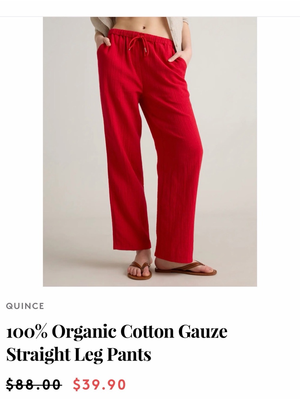 Quince Red 100% Cotton Gauze Pants Medium
